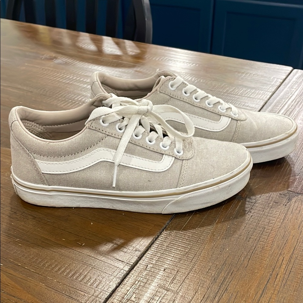Vans Cream Canvas Lace-Up Sneakers